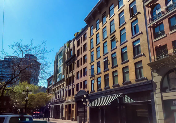 41 Alexander Street, Gastown. Brick and timber loft conversion, with the units sold as bare shells. 20 residential lofts