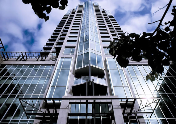 889 Homer Street, Vancouver. 20 storey residential tower sitting on a podium of five office floors. 57 residential suites, office, retail + restaurant.